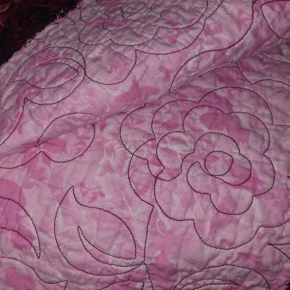Handmade Patchwork Quilt Burgundy Pink Magenta Diagonal Pattern 68x55 Graduation